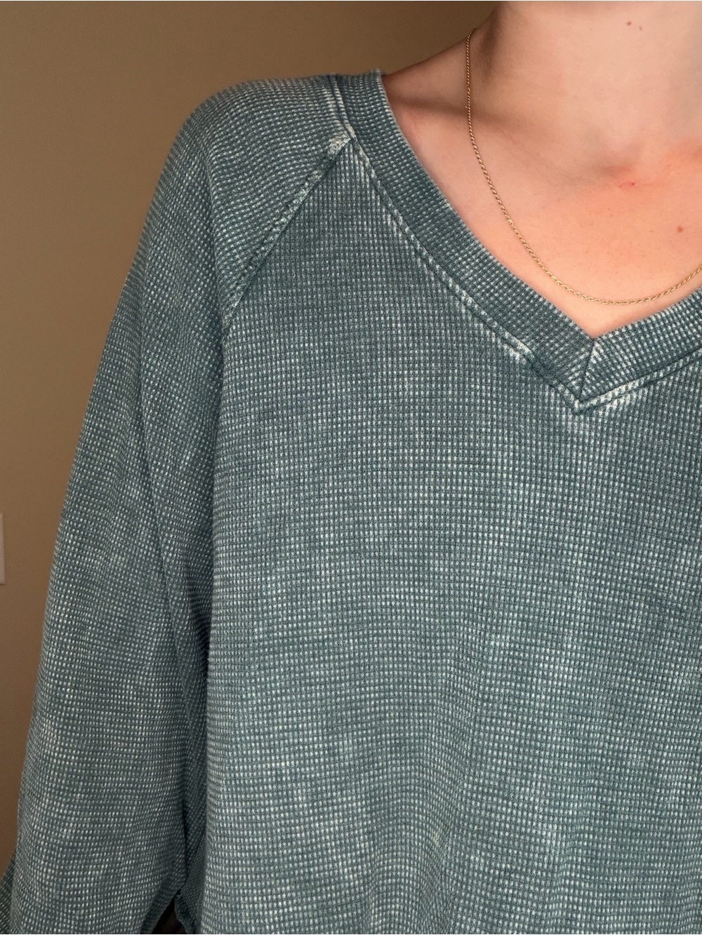 Altar'd State Washed Green V-Neck Cropped Top - Picture 3 of 6
